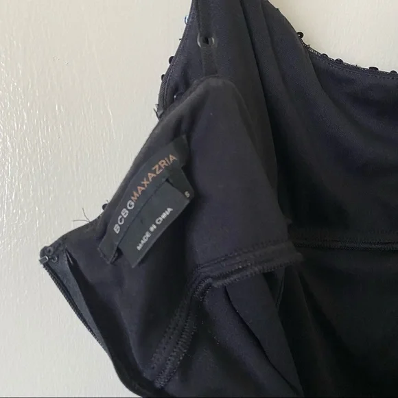 BCBG Maxazria black sequin mini party dress spaghetti strap silk bow Small S - Picture 8 of 8